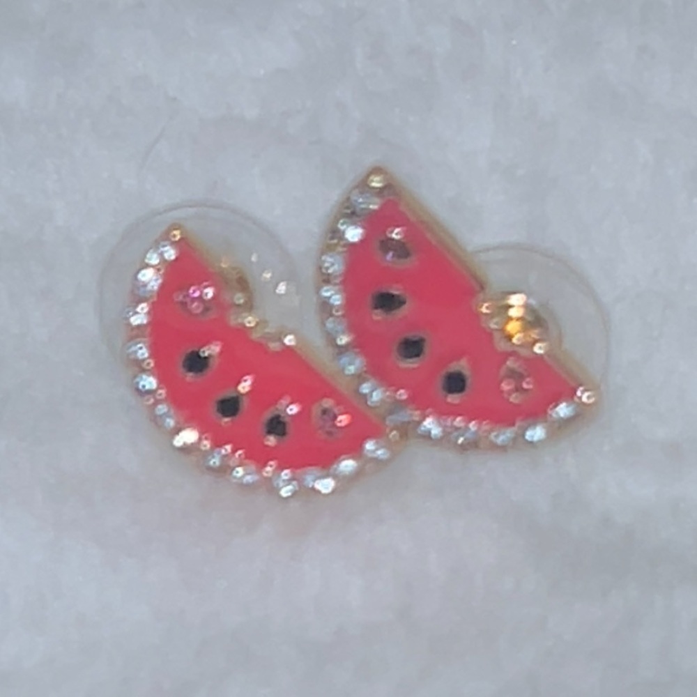Watermelon Slice Earrings Studs with Rhinestones